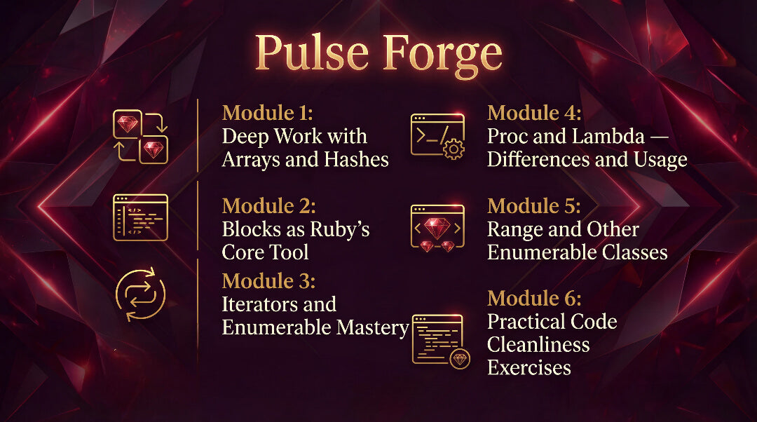Pulse Forge module list with icons on a dark background