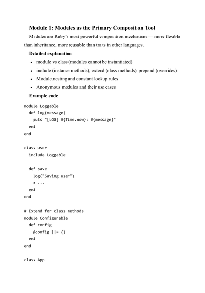 Text document about Ruby modules with code examples on a white background