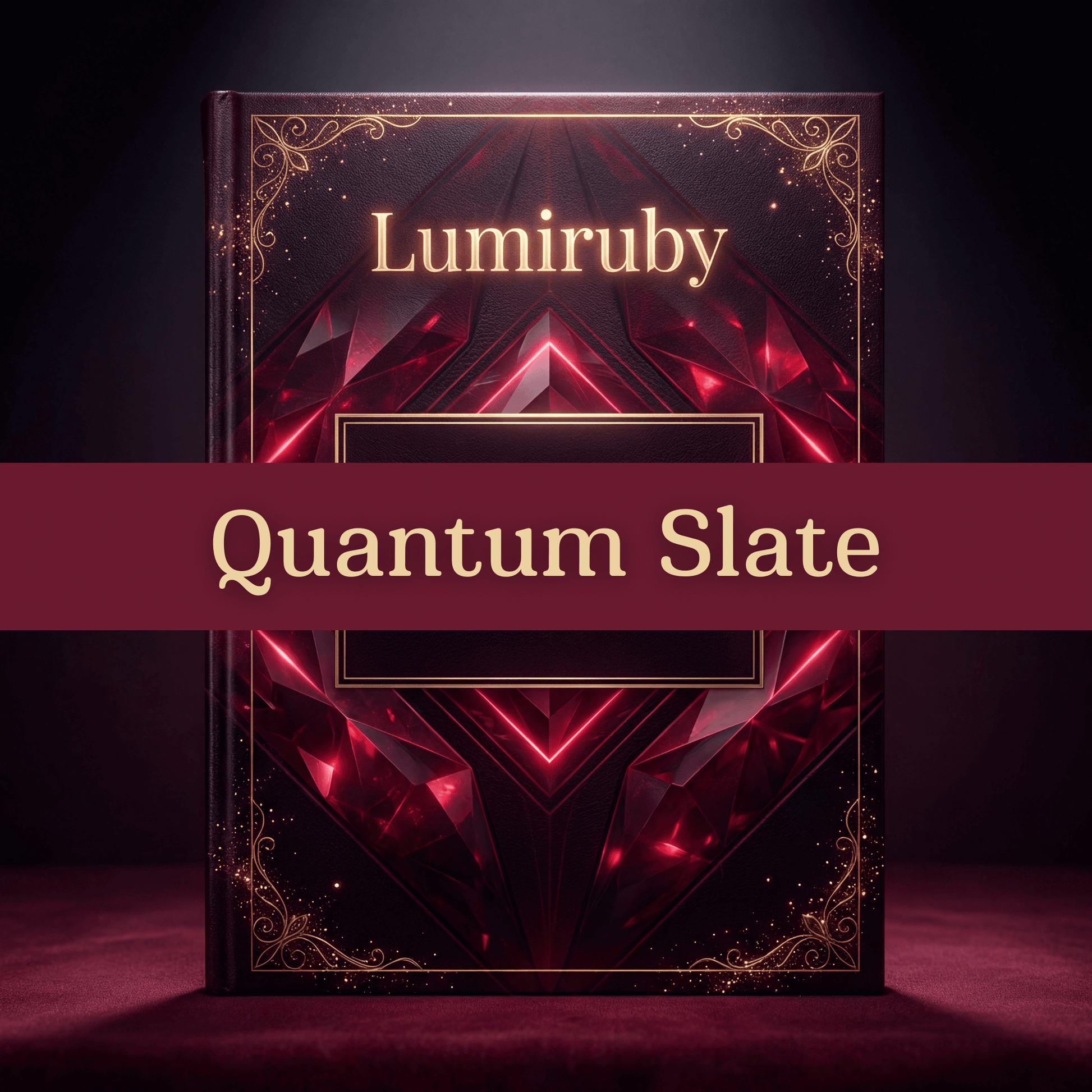 Book titled 'Quantum Slate' by Lumiruby with a dark and luxurious design.