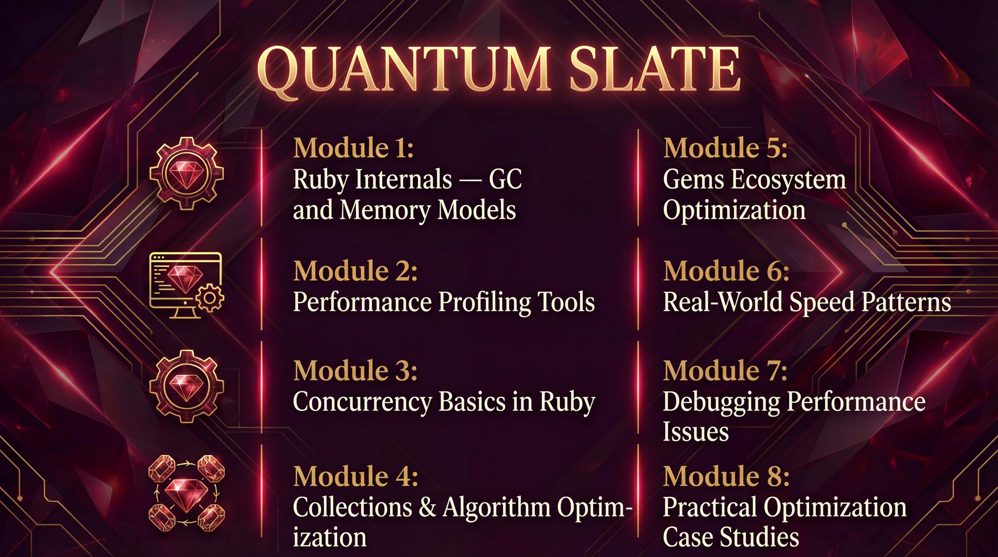 Quantum Slate course modules on a dark background with red accents