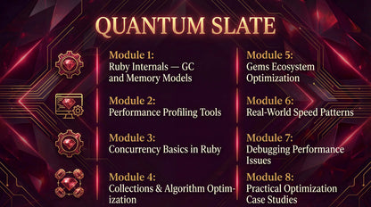 Quantum Slate course modules on a dark background with red accents