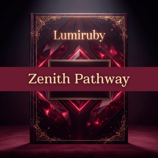 Book titled 'Zenith Pathway' by Lumiruby with a dark and luxurious design.