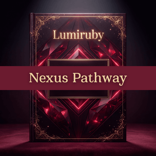 Book titled 'Nexus Pathway' by Lumiruby with a dark and red cover design.