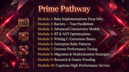 Prime Pathway course modules list with icons on a dark background